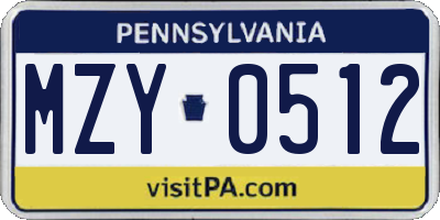 PA license plate MZY0512