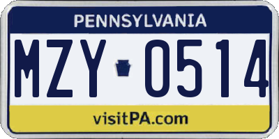 PA license plate MZY0514