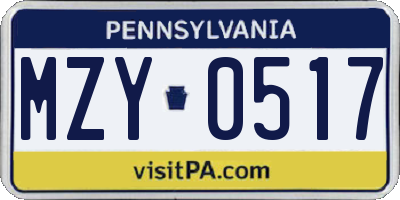 PA license plate MZY0517