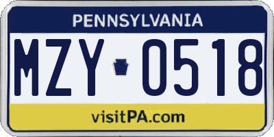 PA license plate MZY0518