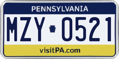PA license plate MZY0521