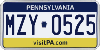 PA license plate MZY0525