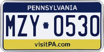 PA license plate MZY0530