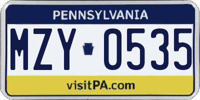 PA license plate MZY0535