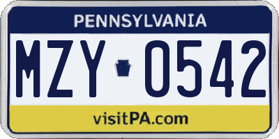 PA license plate MZY0542