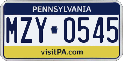 PA license plate MZY0545