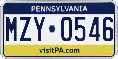 PA license plate MZY0546