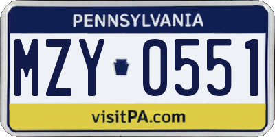 PA license plate MZY0551