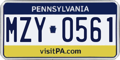 PA license plate MZY0561
