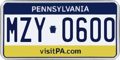 PA license plate MZY0600