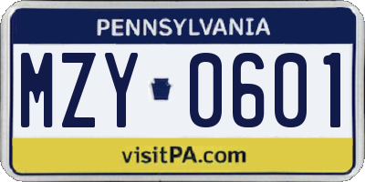 PA license plate MZY0601