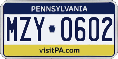 PA license plate MZY0602