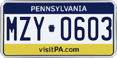 PA license plate MZY0603