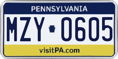 PA license plate MZY0605