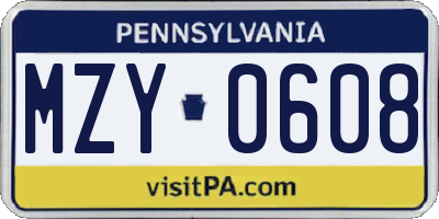 PA license plate MZY0608