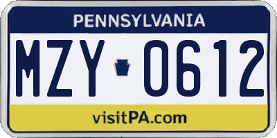 PA license plate MZY0612