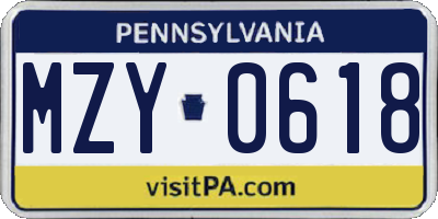 PA license plate MZY0618