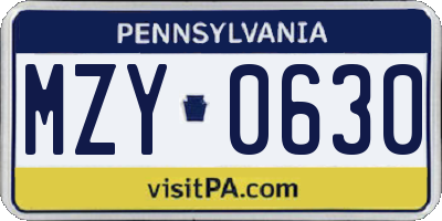 PA license plate MZY0630