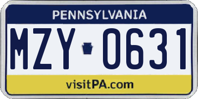 PA license plate MZY0631