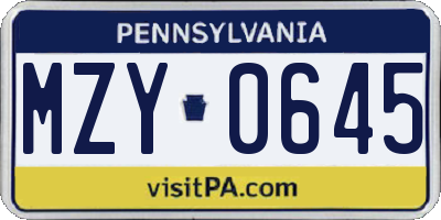 PA license plate MZY0645