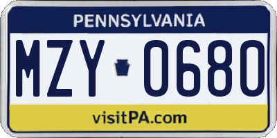 PA license plate MZY0680