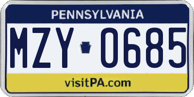 PA license plate MZY0685