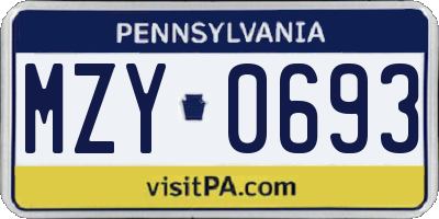 PA license plate MZY0693