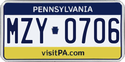 PA license plate MZY0706