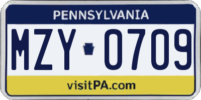PA license plate MZY0709