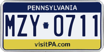 PA license plate MZY0711