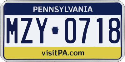 PA license plate MZY0718