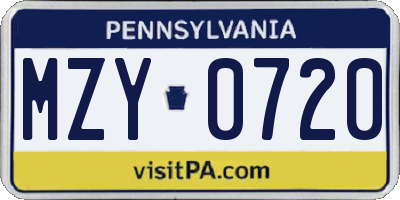 PA license plate MZY0720