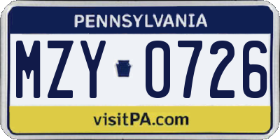 PA license plate MZY0726