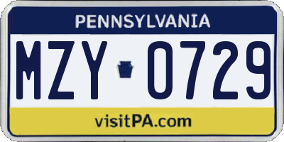 PA license plate MZY0729