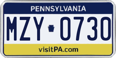 PA license plate MZY0730