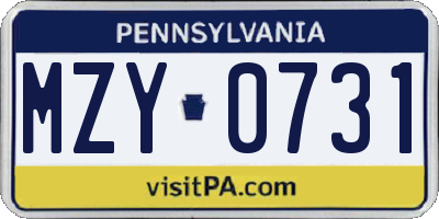 PA license plate MZY0731