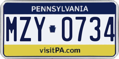 PA license plate MZY0734