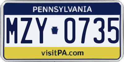PA license plate MZY0735