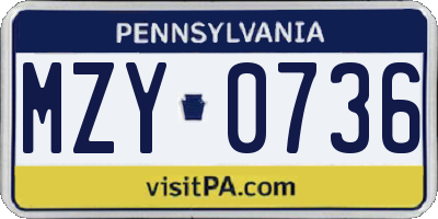 PA license plate MZY0736