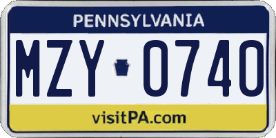 PA license plate MZY0740