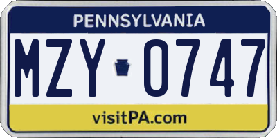 PA license plate MZY0747