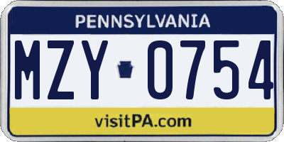 PA license plate MZY0754