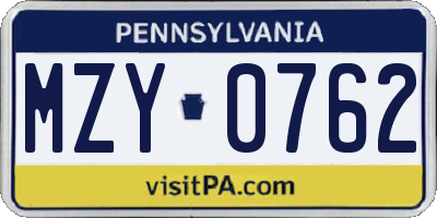 PA license plate MZY0762