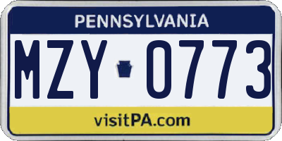 PA license plate MZY0773