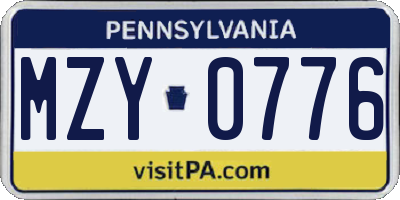 PA license plate MZY0776