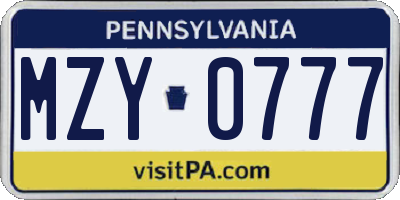PA license plate MZY0777