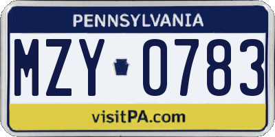 PA license plate MZY0783
