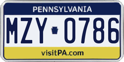 PA license plate MZY0786