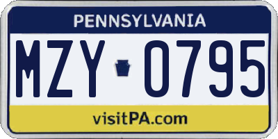 PA license plate MZY0795