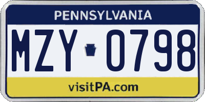 PA license plate MZY0798